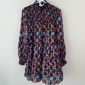 Brown and Blue High Neck Mini Dress